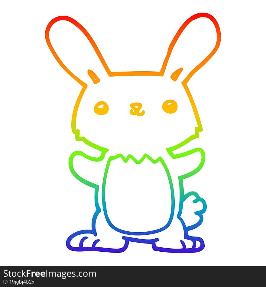 rainbow gradient line drawing of a cute cartoon rabbit