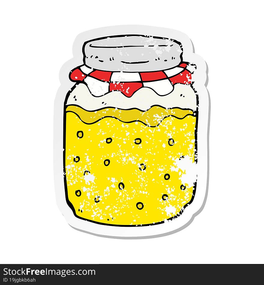 retro distressed sticker of a cartoon honey jar