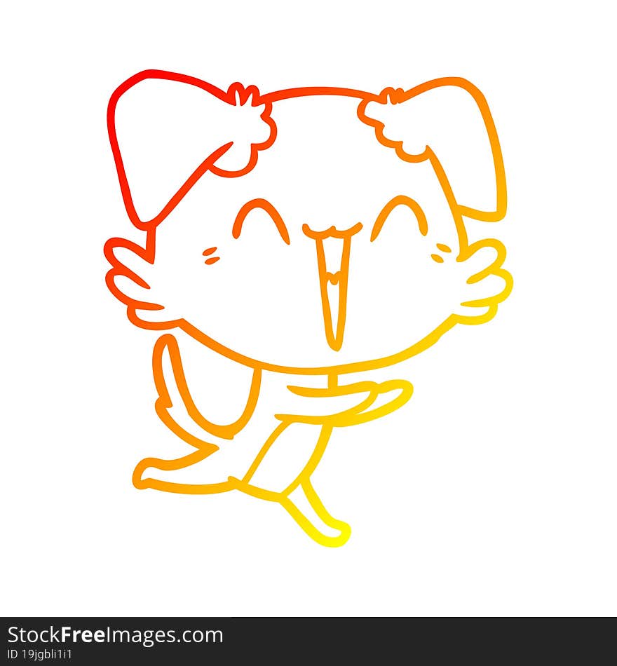 Warm Gradient Line Drawing Happy Little Dog Cartoon