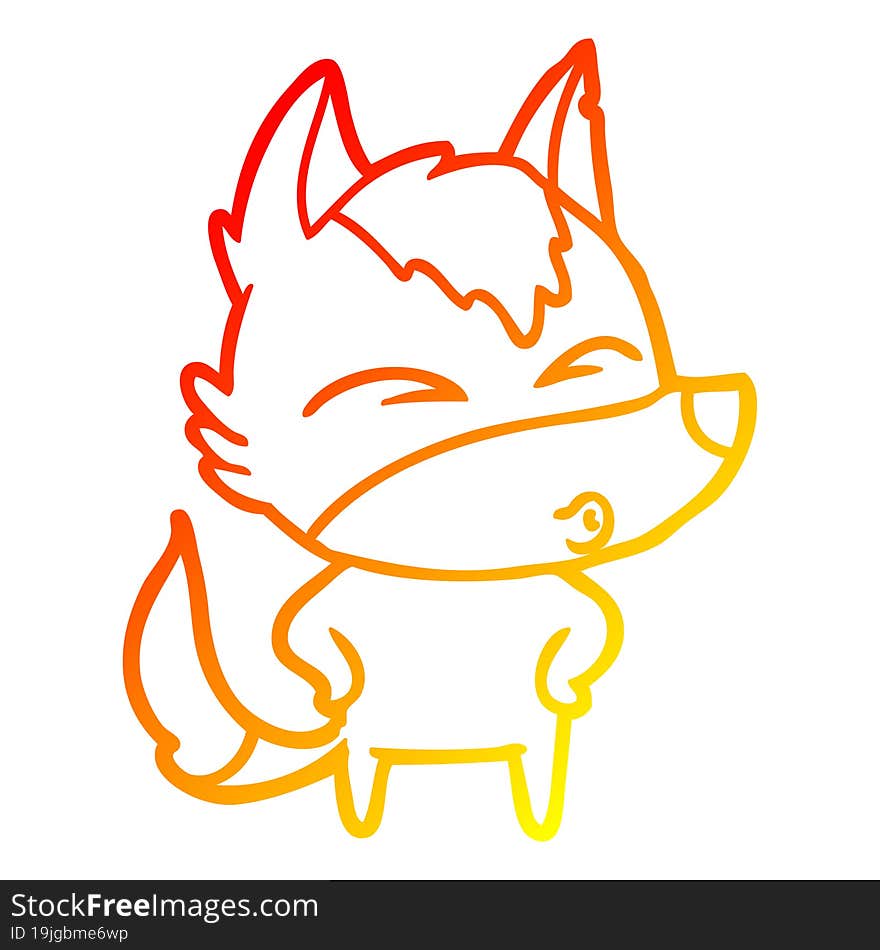 warm gradient line drawing cartoon wolf whistling