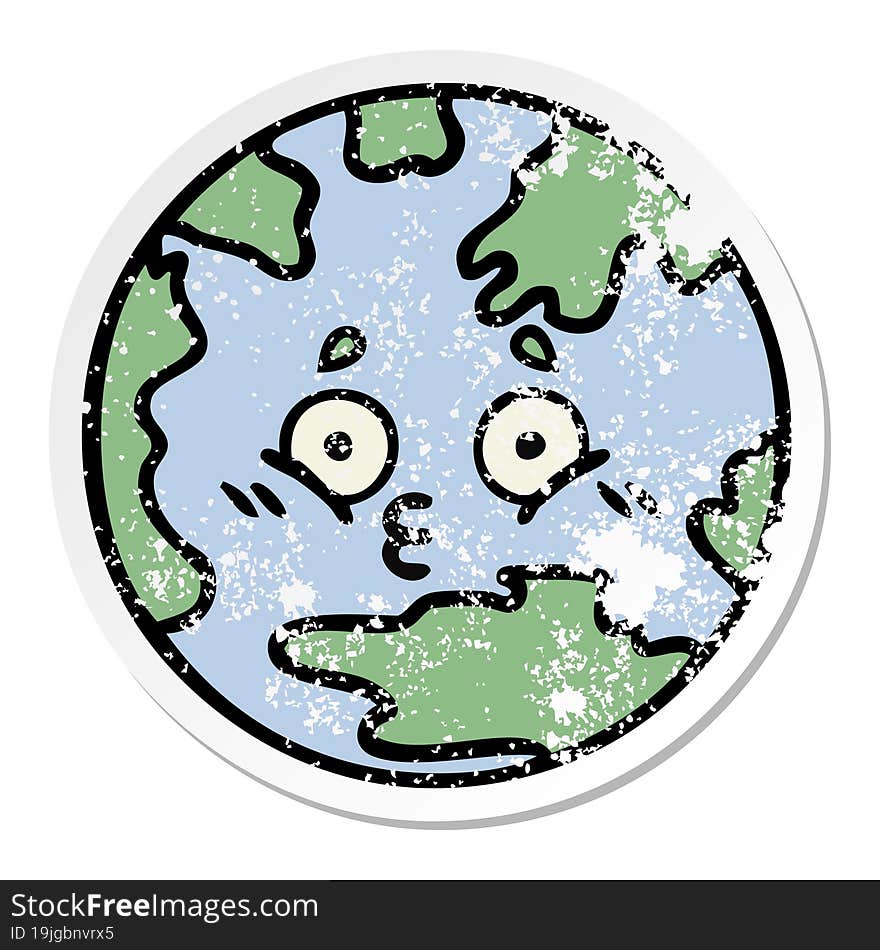 Distressed Sticker Of A Cute Cartoon Planet Earth