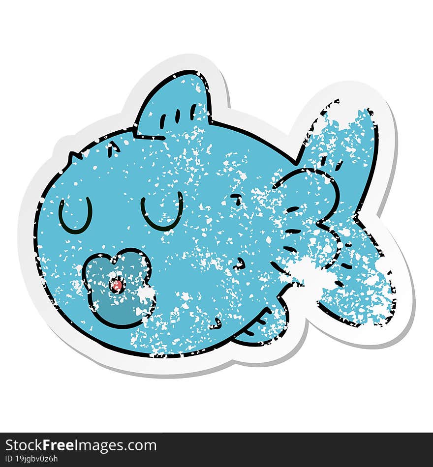 distressed sticker of a quirky hand drawn cartoon fish