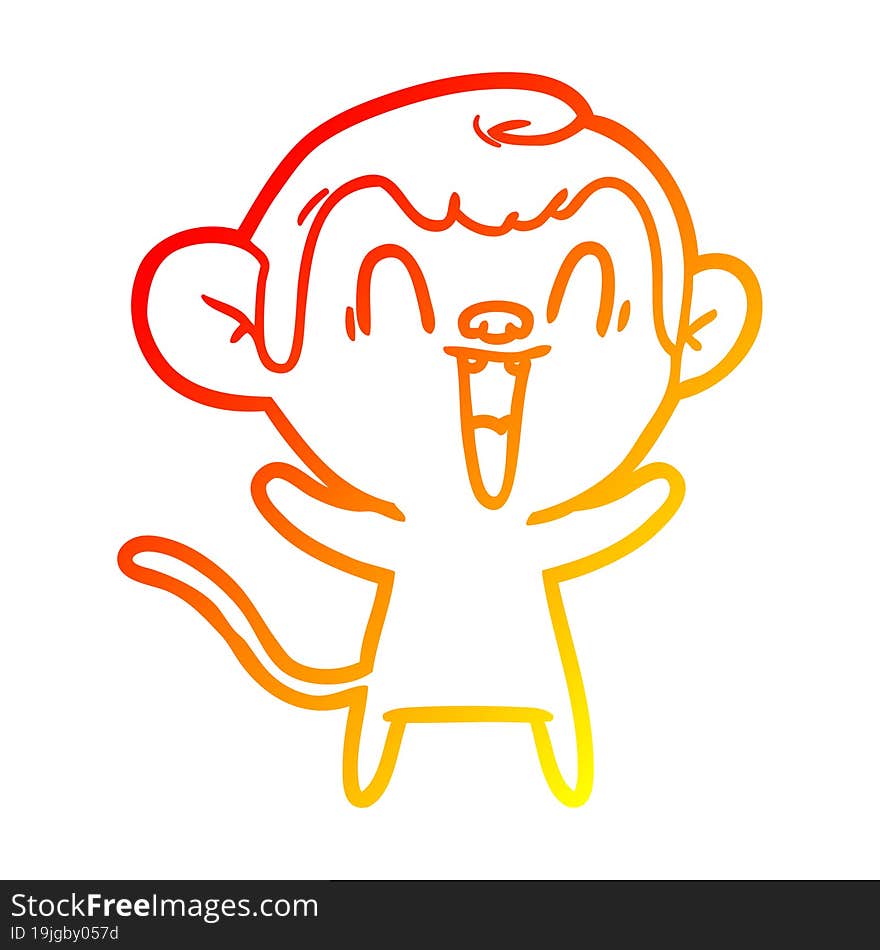 Warm Gradient Line Drawing Cartoon Laughing Monkey