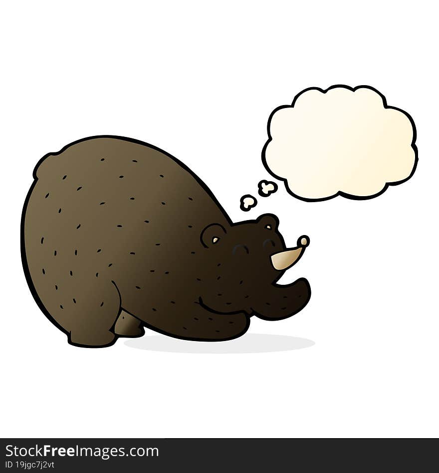 cartoon stretching black bear with thought bubble