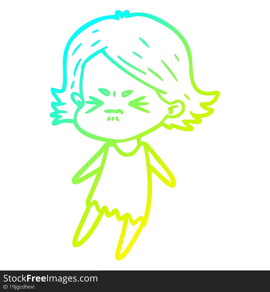 cold gradient line drawing of a cartoon angry woman