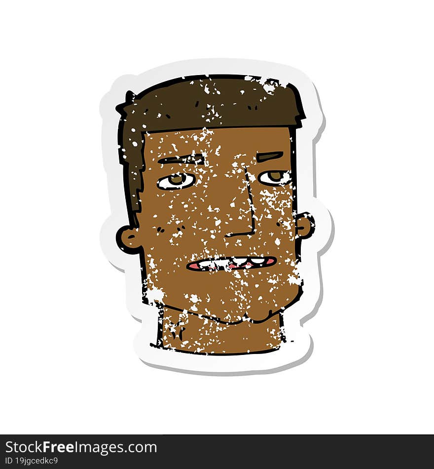 retro distressed sticker of a cartoon male head