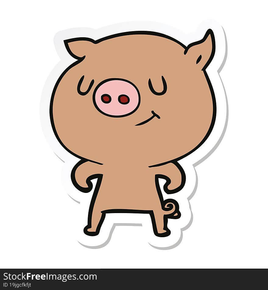 sticker of a happy cartoon pig