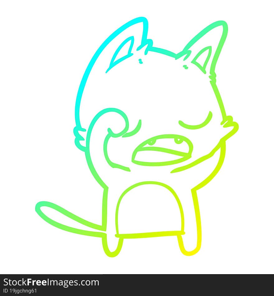 cold gradient line drawing of a talking cat cartoon