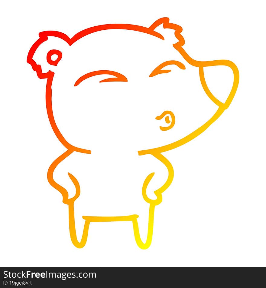 Warm Gradient Line Drawing Cartoon Whistling Bear