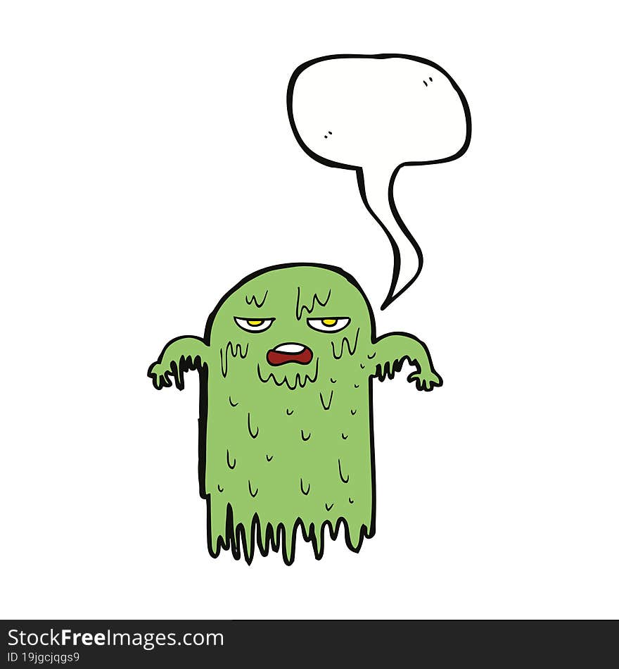 cartoon slimy ghost with speech bubble