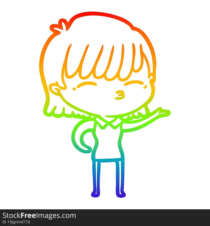 rainbow gradient line drawing of a cartoon woman