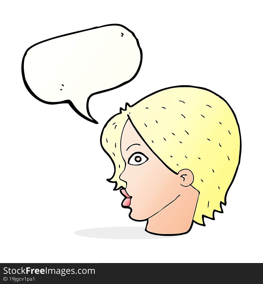 cartoon female face staring with speech bubble