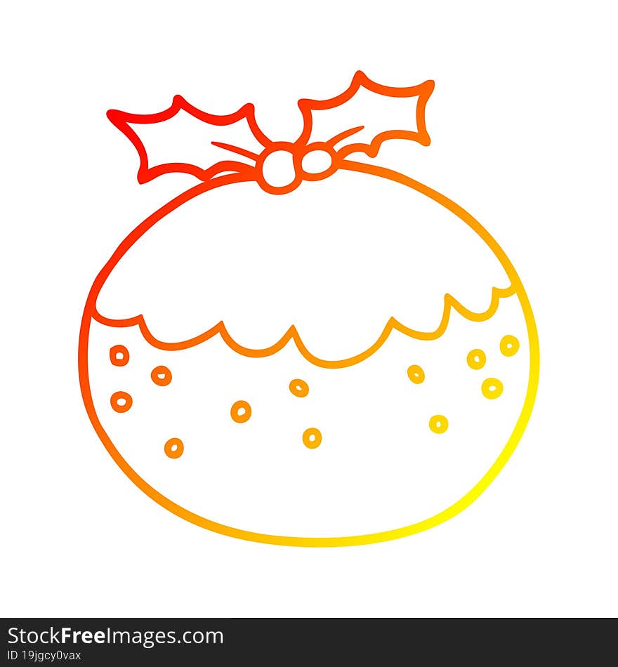 Warm Gradient Line Drawing Cartoon Christmas Pudding