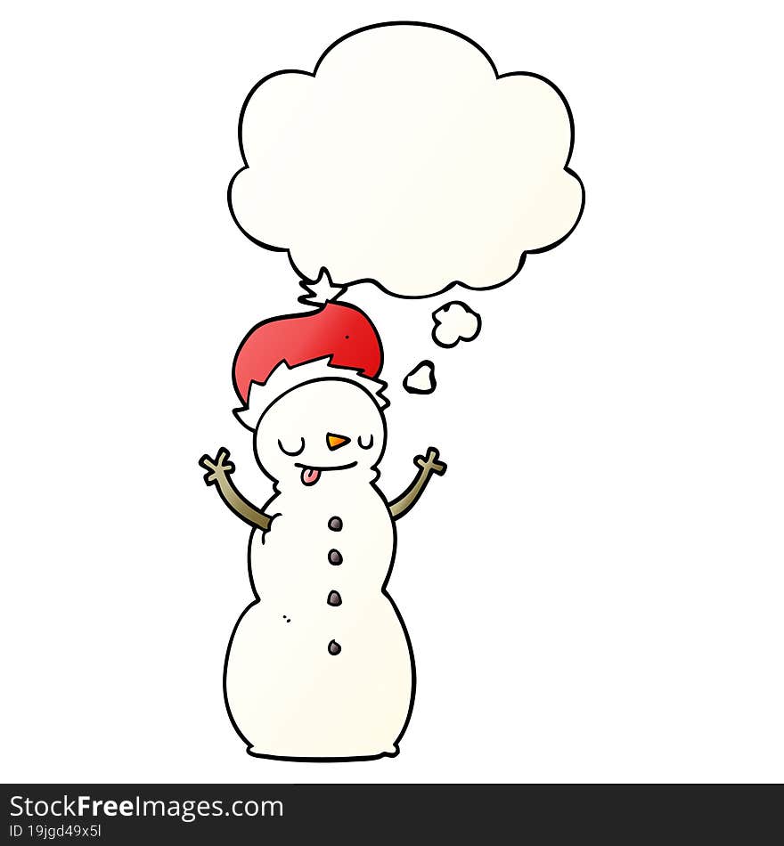 cartoon christmas snowman and thought bubble in smooth gradient style