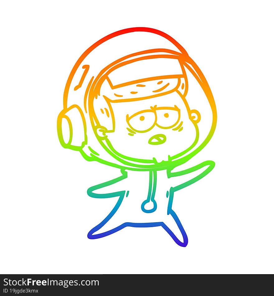 rainbow gradient line drawing cartoon tired astronaut