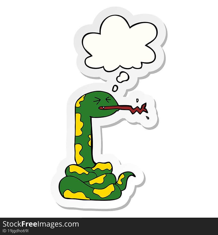 cartoon hissing snake and thought bubble as a printed sticker