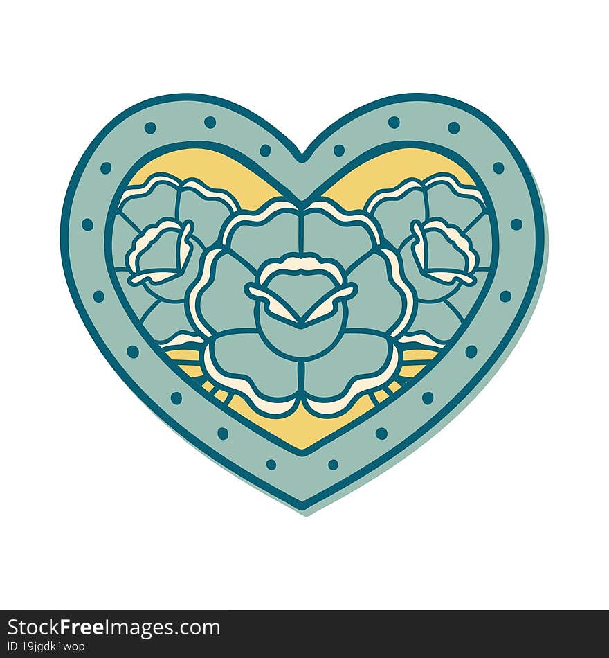 Tattoo Style Sticker Of A Heart And Flowers