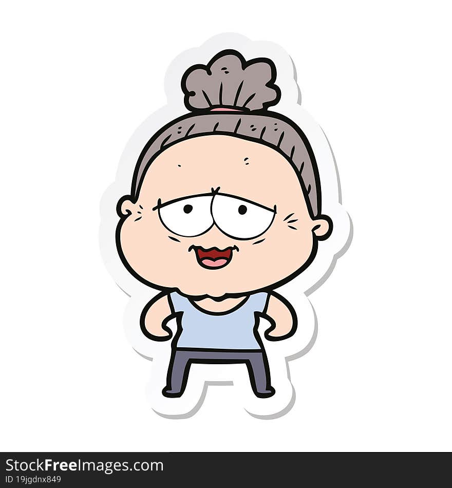 Sticker Of A Cartoon Happy Old Lady