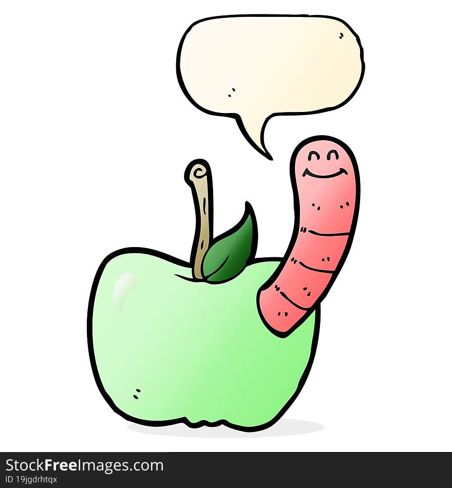 Cartoon Apple With Worm With Speech Bubble