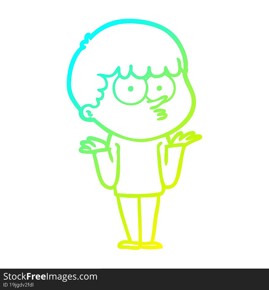 cold gradient line drawing cartoon curious boy shrugging shoulders