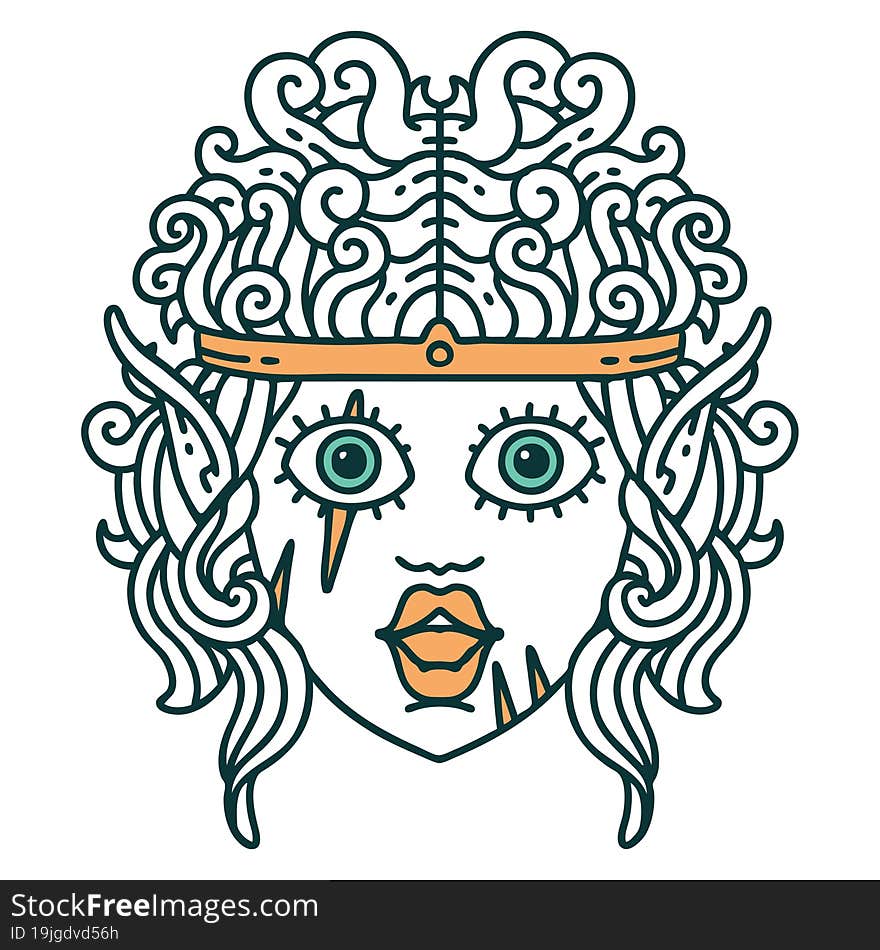 Retro Tattoo Style elf barbarian character face. Retro Tattoo Style elf barbarian character face