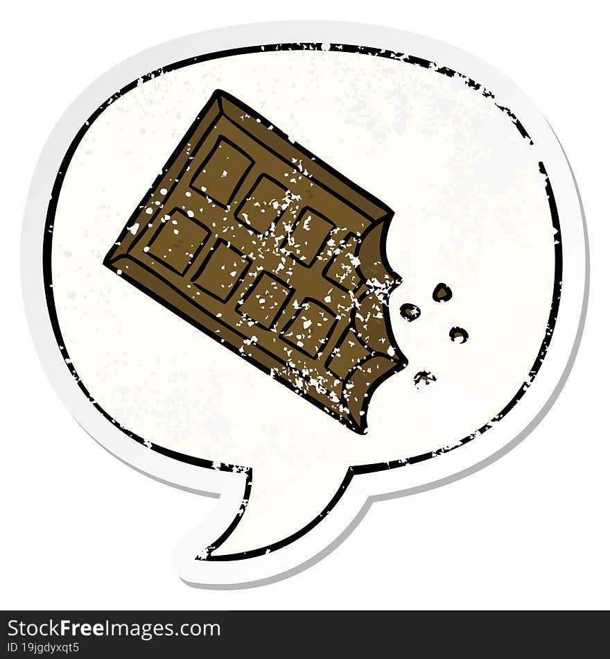 Cartoon Bar Of Chocolate And Speech Bubble Distressed Sticker