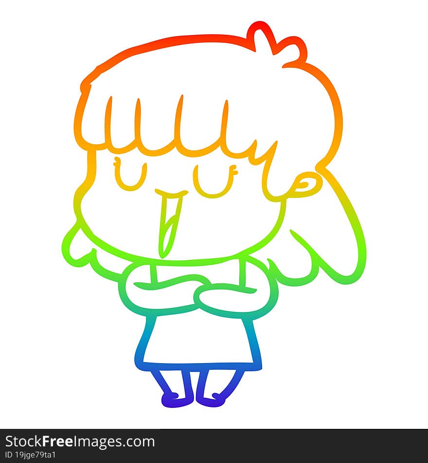 Rainbow Gradient Line Drawing Cartoon Woman Laughing