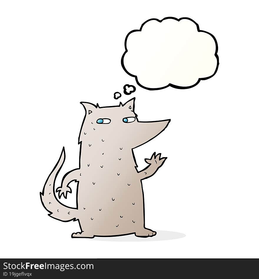 Cartoon Wolf Waving With Thought Bubble