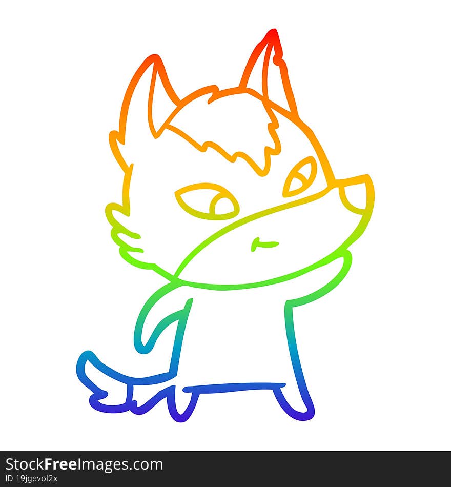 rainbow gradient line drawing friendly cartoon wolf