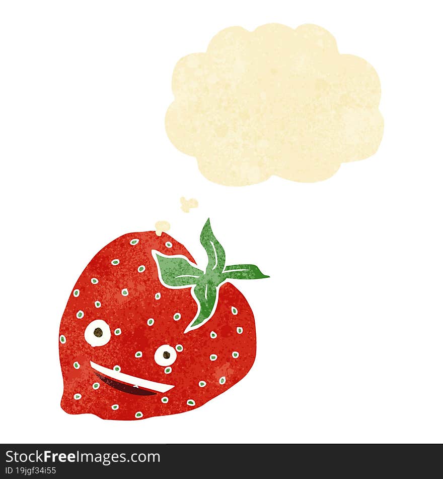 cartoon strawberry with thought bubble