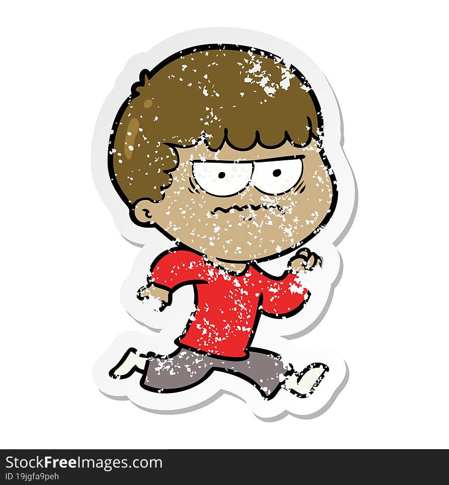 distressed sticker of a cartoon angry man