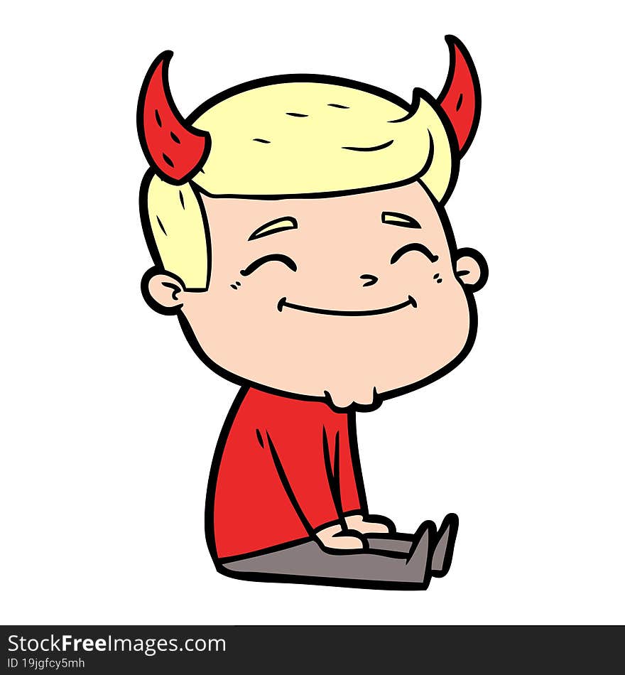 happy cartoon man with devil horns. happy cartoon man with devil horns