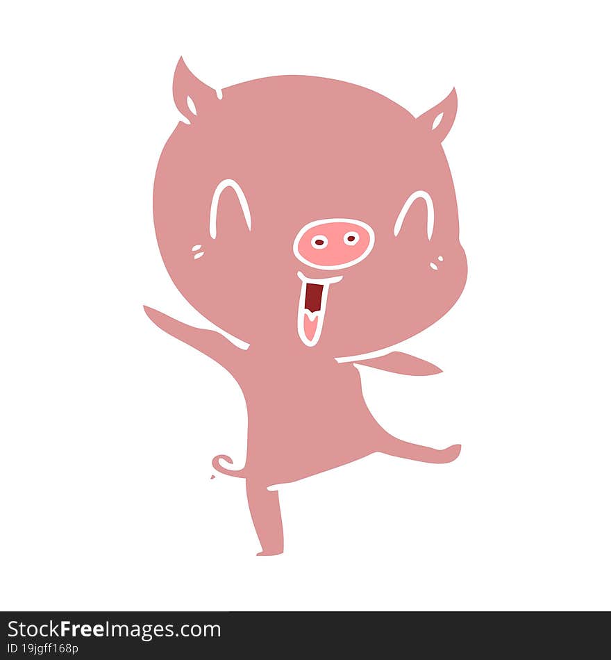 flat color style cartoon pig dancing