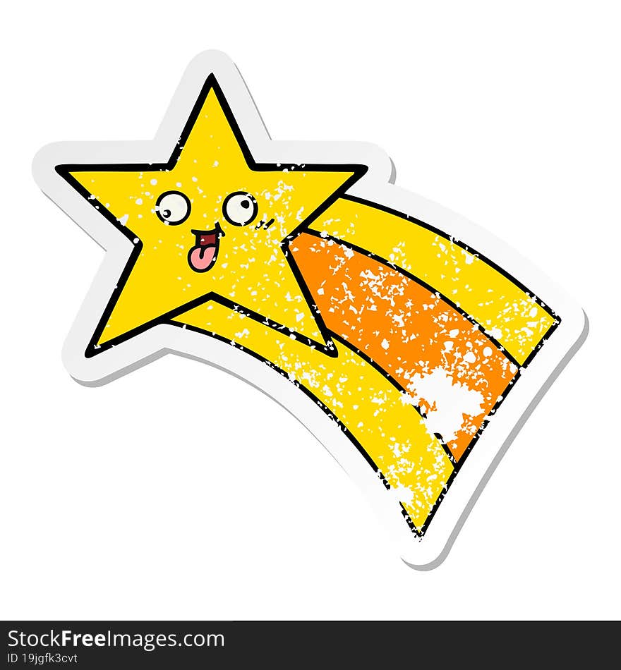 distressed sticker of a cute cartoon shooting rainbow star