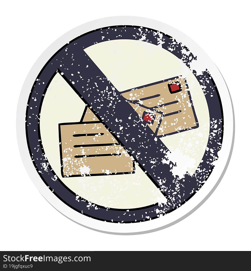 distressed sticker of a cute cartoon no post sign