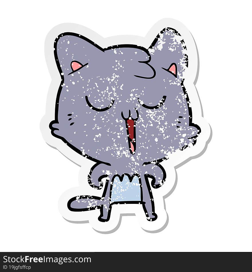 distressed sticker of a cartoon cat singing