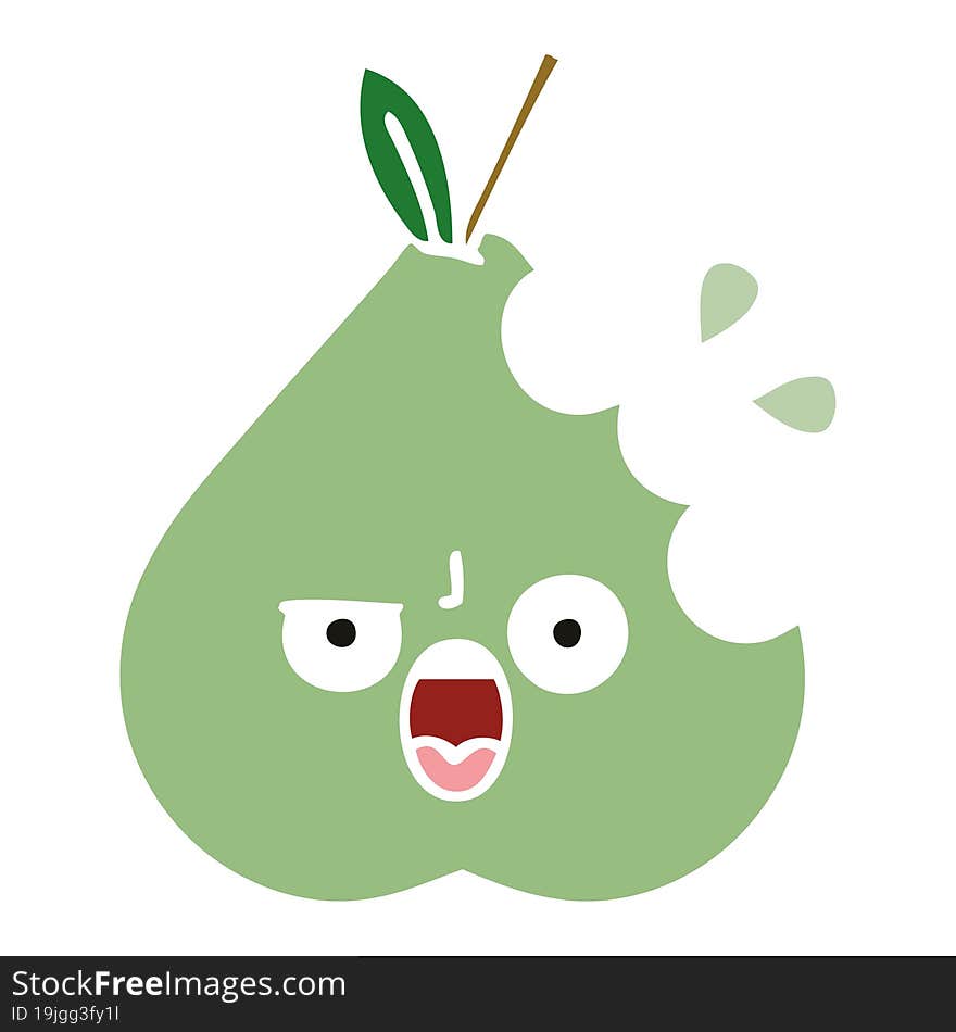 flat color retro cartoon of a green pear