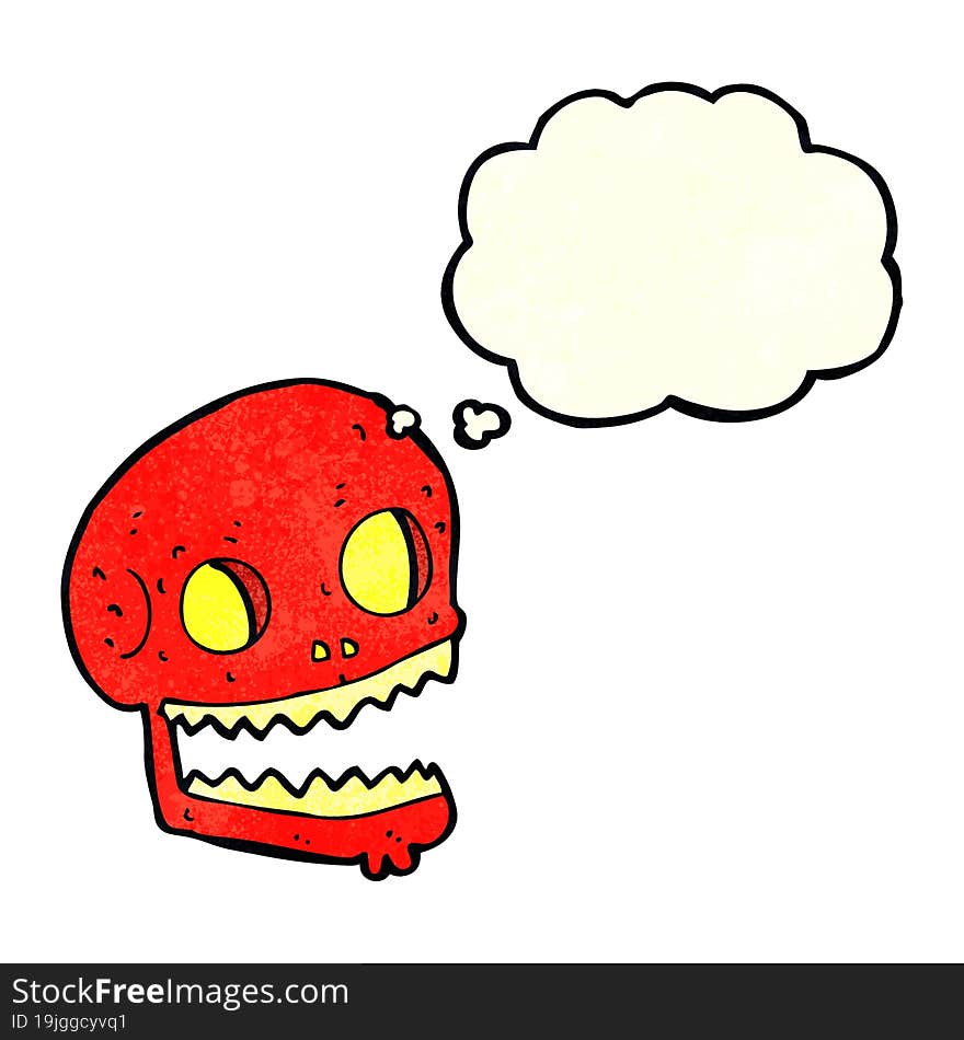 cartoon spooky skull with thought bubble