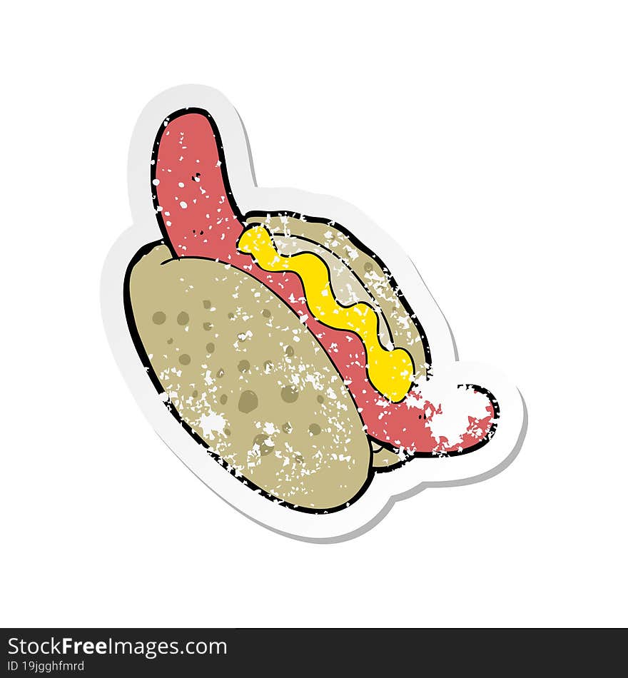 Retro Distressed Sticker Of A Cartoon Hotdog