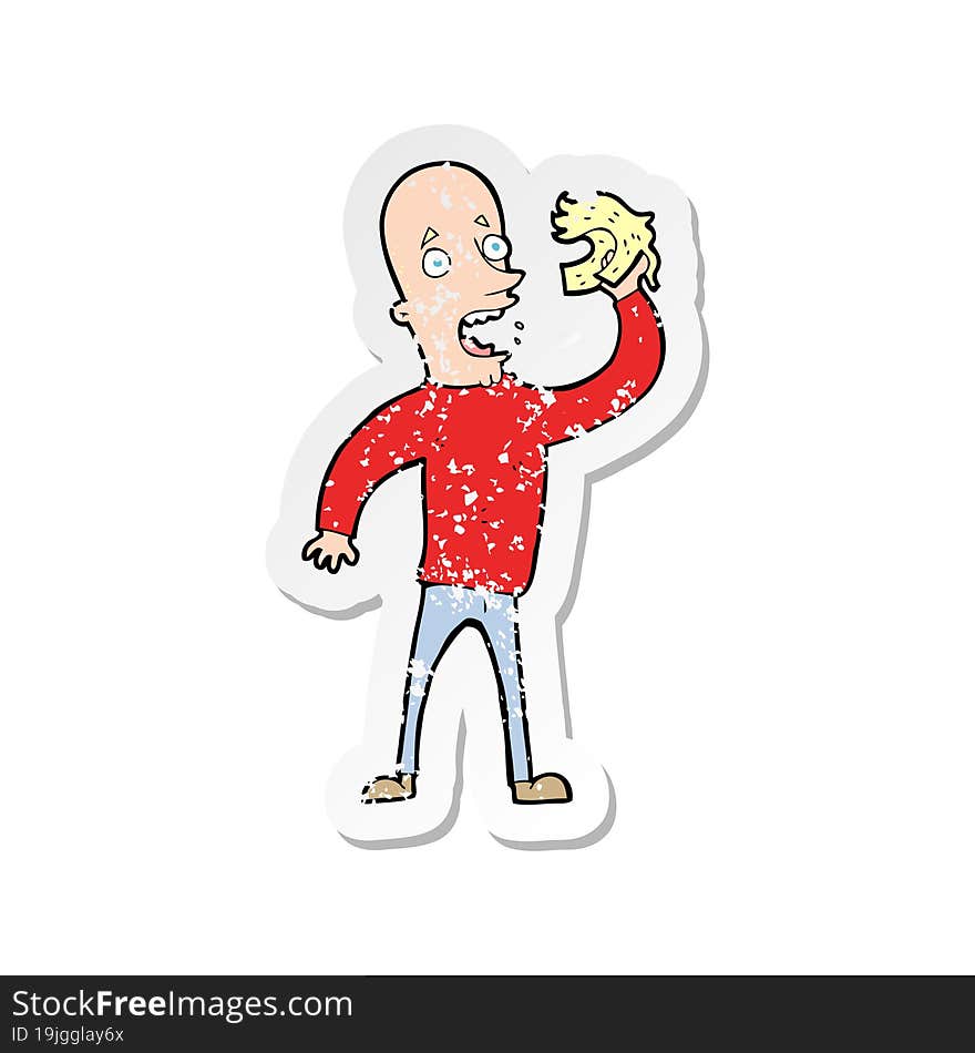 retro distressed sticker of a cartoon bald man with wig