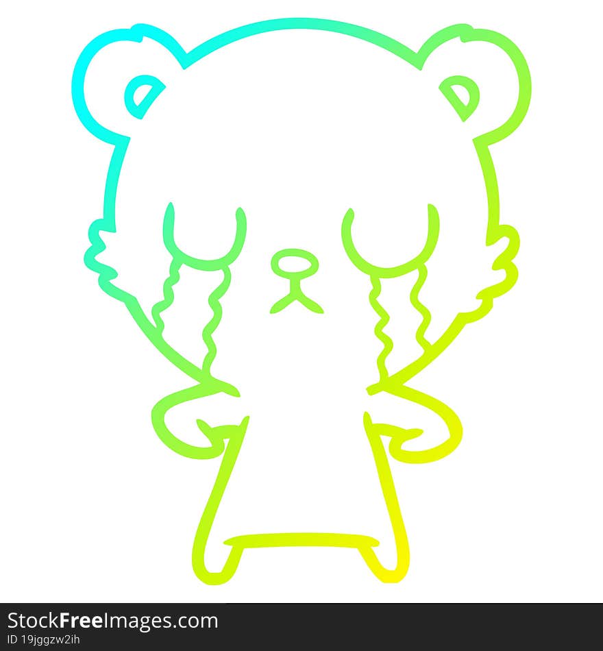 cold gradient line drawing crying cartoon bear