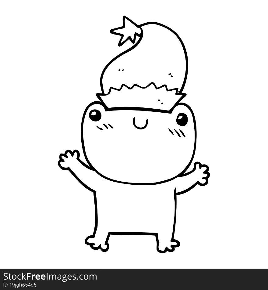 cute cartoon frog wearing christmas hat