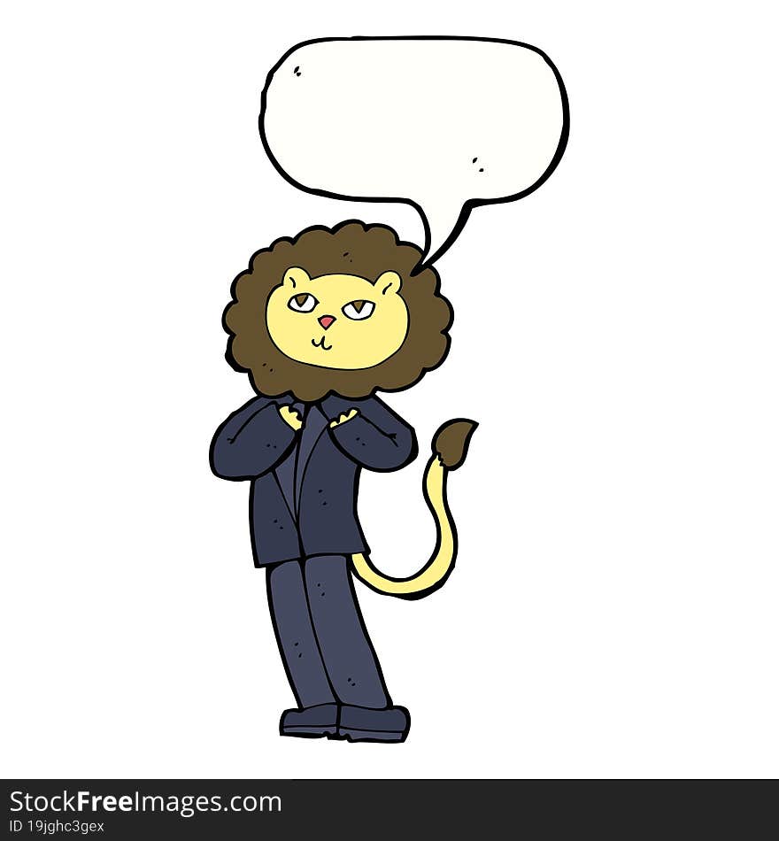 cartoon lion businessman with speech bubble