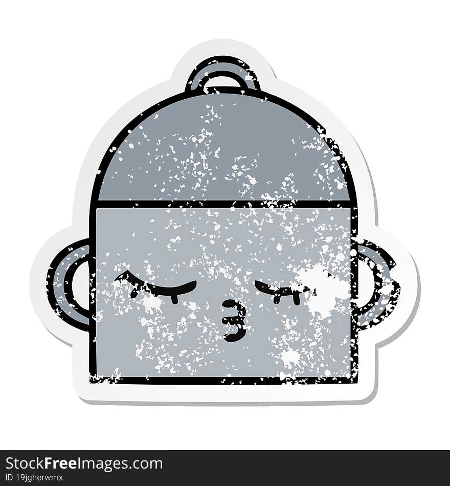 distressed sticker of a cute cartoon cooking pot