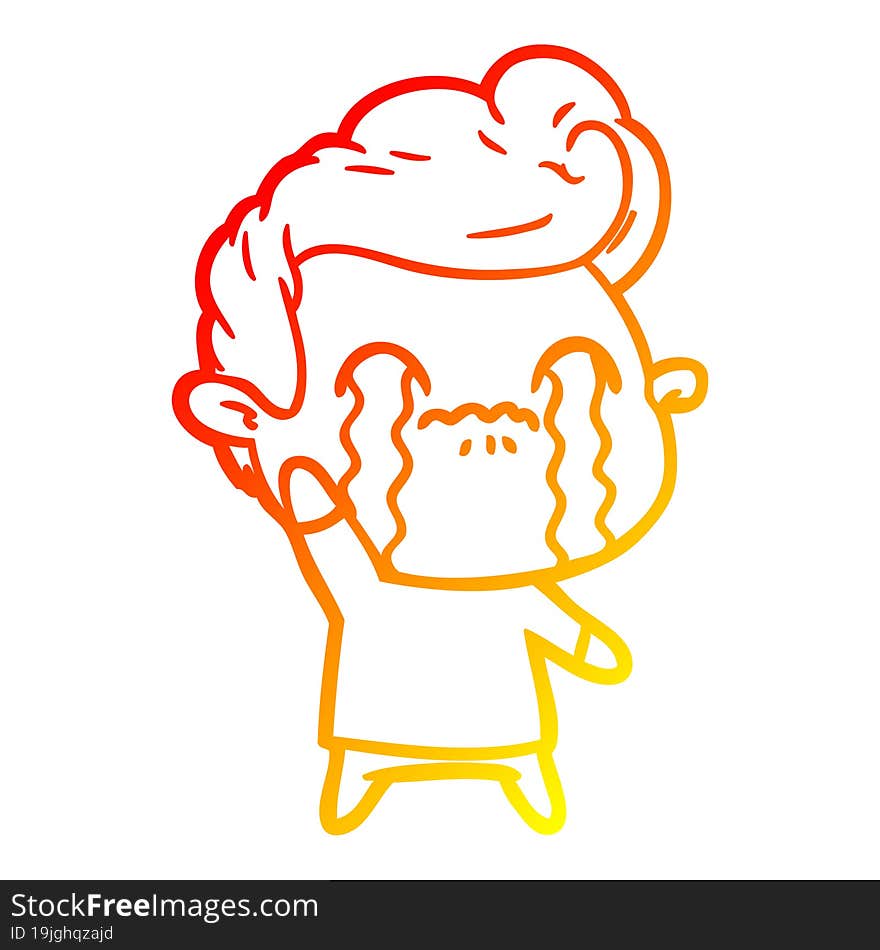 warm gradient line drawing of a cartoon man crying