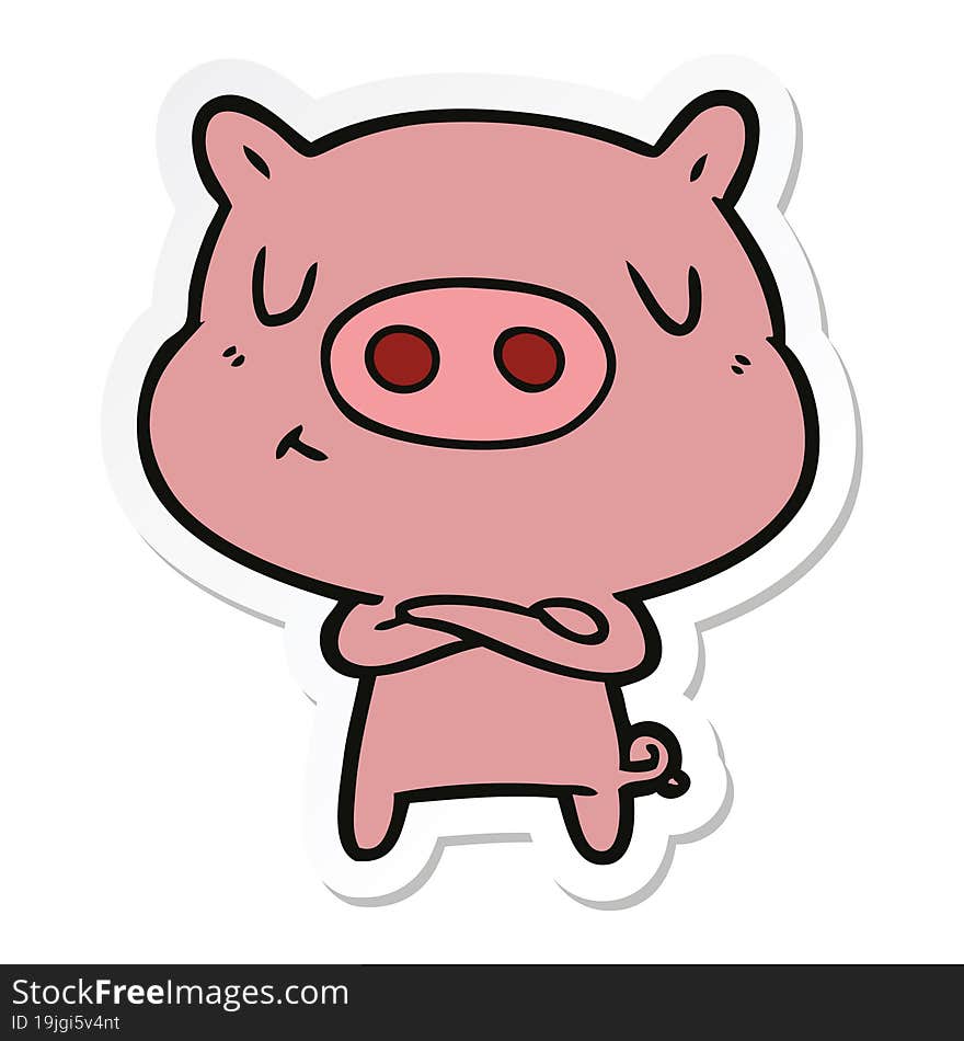 sticker of a cartoon content pig