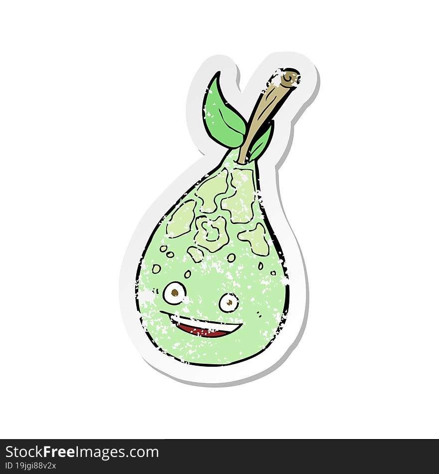 retro distressed sticker of a happy pear cartoon