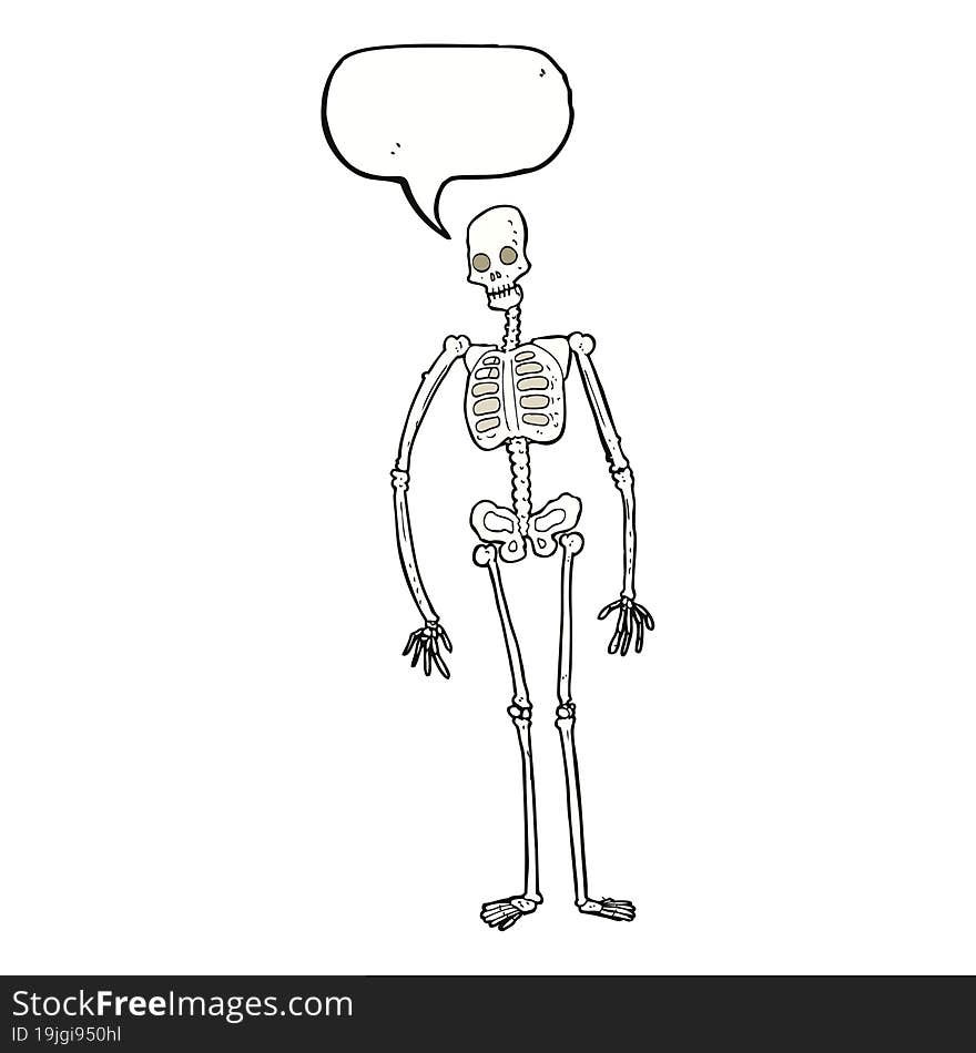 cartoon spooky skeleton with speech bubble