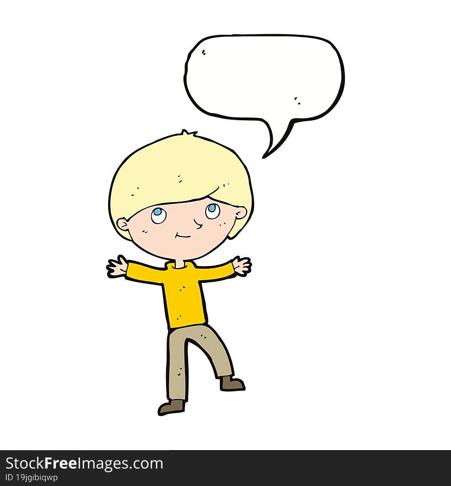 cartoon excited boy with speech bubble