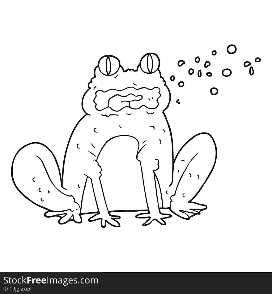 freehand drawn black and white cartoon burping frog